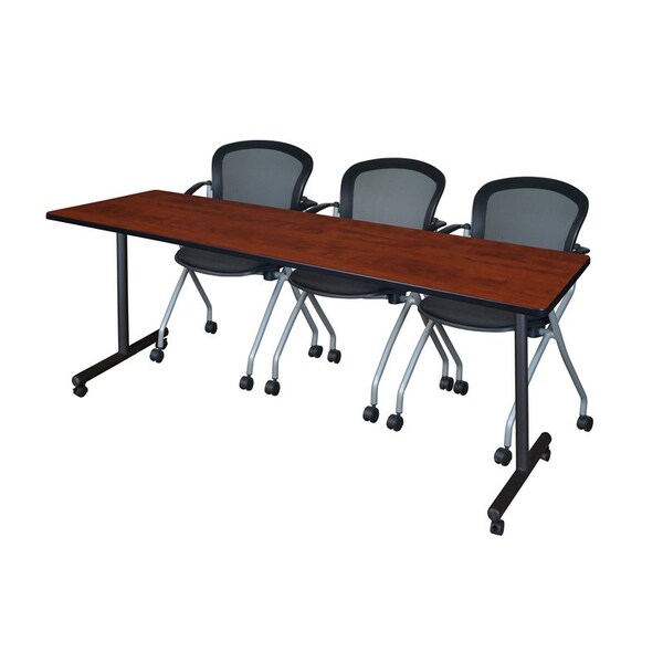 Regency Regency Kobe 84 x 24 in. Mobile T-Base Training Table- Cherry, 2 Cadence Nesting Chairs MKTRCC8424CH23BK - main